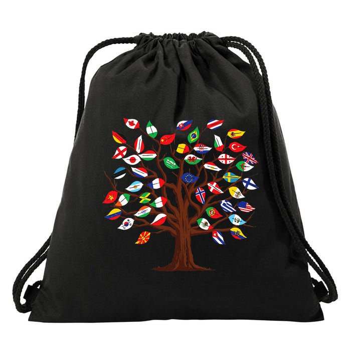 Flags of Countries of the World international flag tree Drawstring Bag