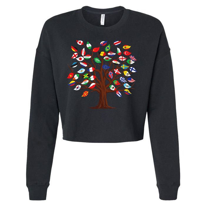 Flags of Countries of the World international flag tree Cropped Pullover Crew