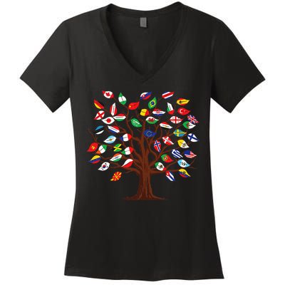 Flags of Countries of the World international flag tree Women's V-Neck T-Shirt