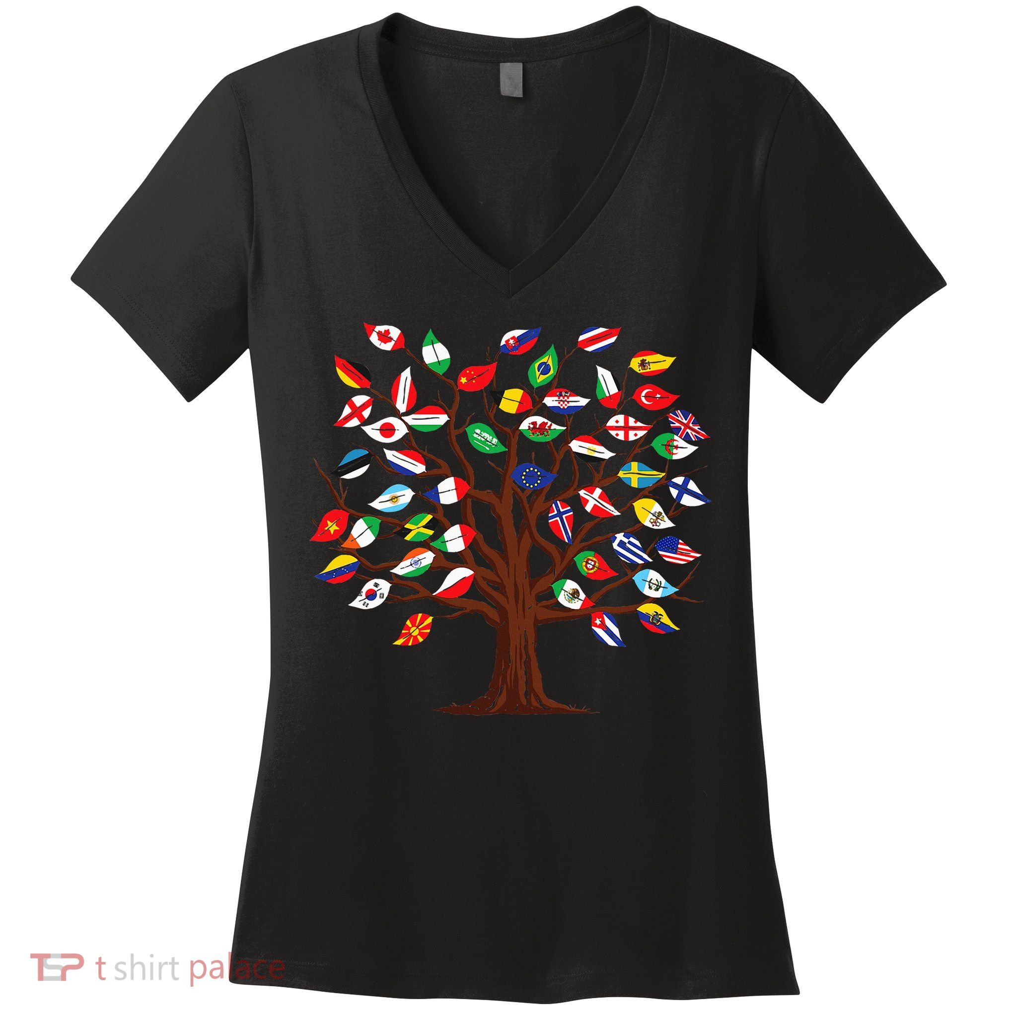 Flags of Countries of the World international flag tree Women's V-Neck T-Shirt