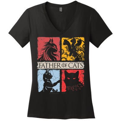 Father Of Cats Cat Lovers Cat Dad Fabulous Women's V-Neck T-Shirt