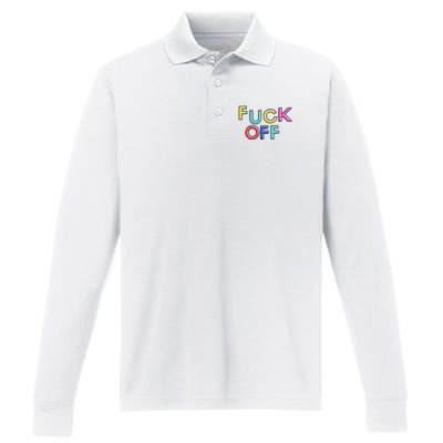 Fuck Off Colorful Funny Performance Long Sleeve Polo