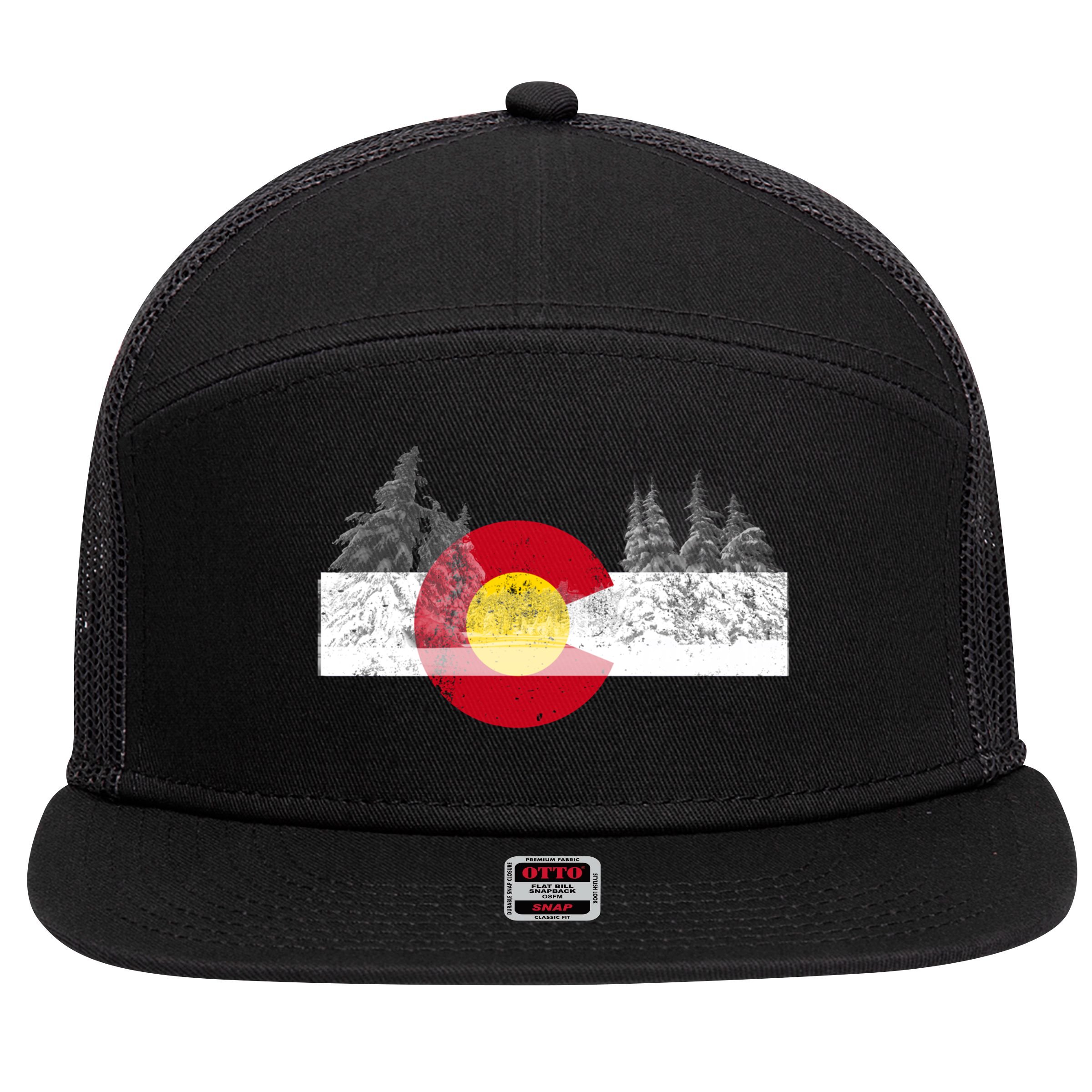 Flag Of Colorado Gift Mountain Ski Skiing Outdoors Gift 7 Panel Mesh Trucker Snapback Hat