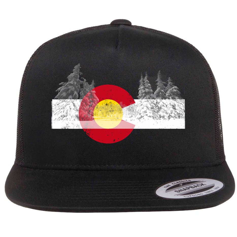 Flag Of Colorado Gift Mountain Ski Skiing Outdoors Gift Flat Bill Trucker Hat