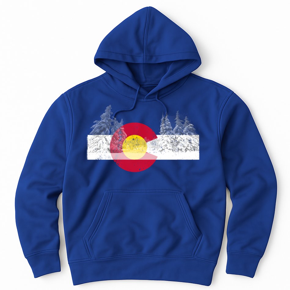 Flag Of Colorado Gift Mountain Ski Skiing Outdoors Gift Hoodie
