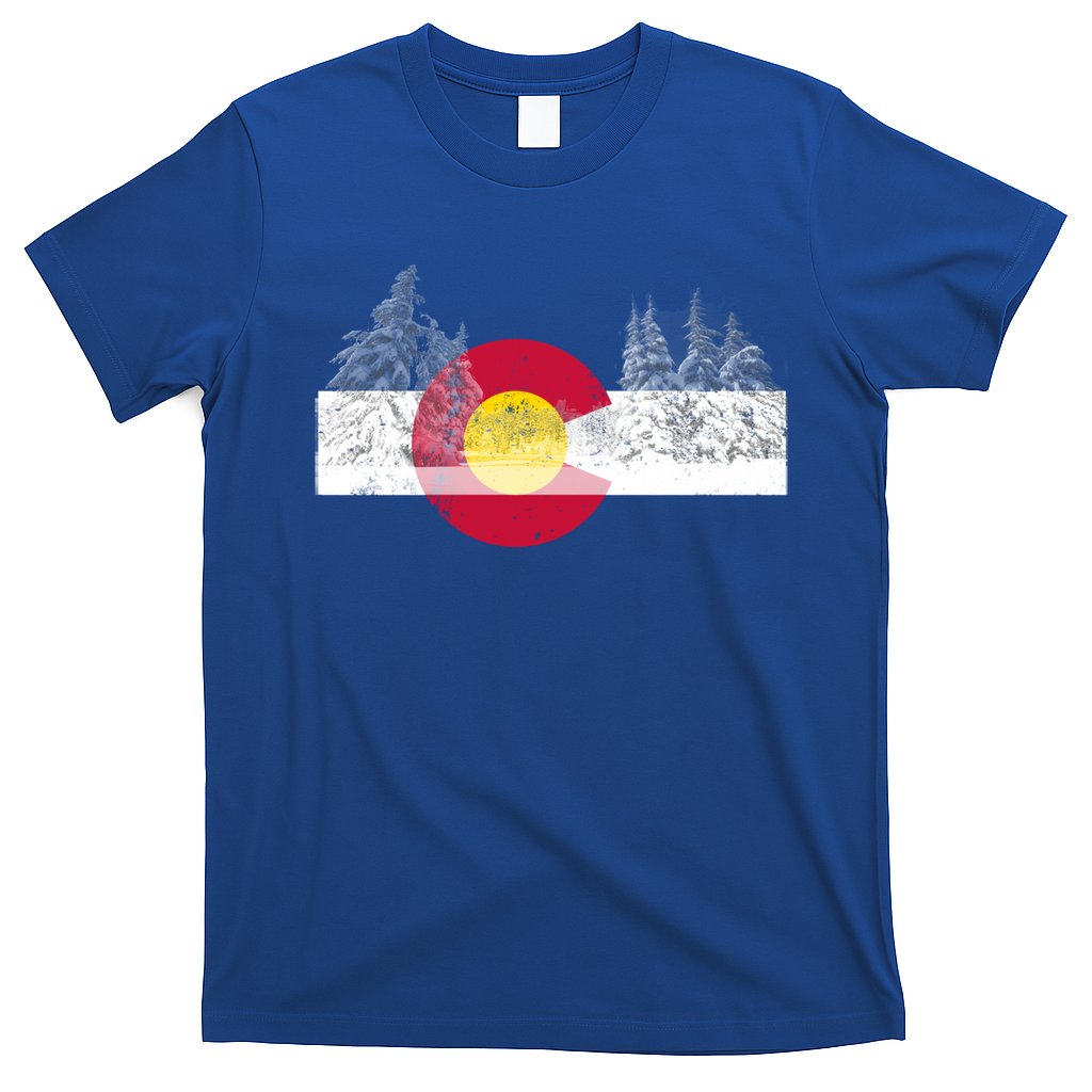 Flag Of Colorado Gift Mountain Ski Skiing Outdoors Gift T-Shirt