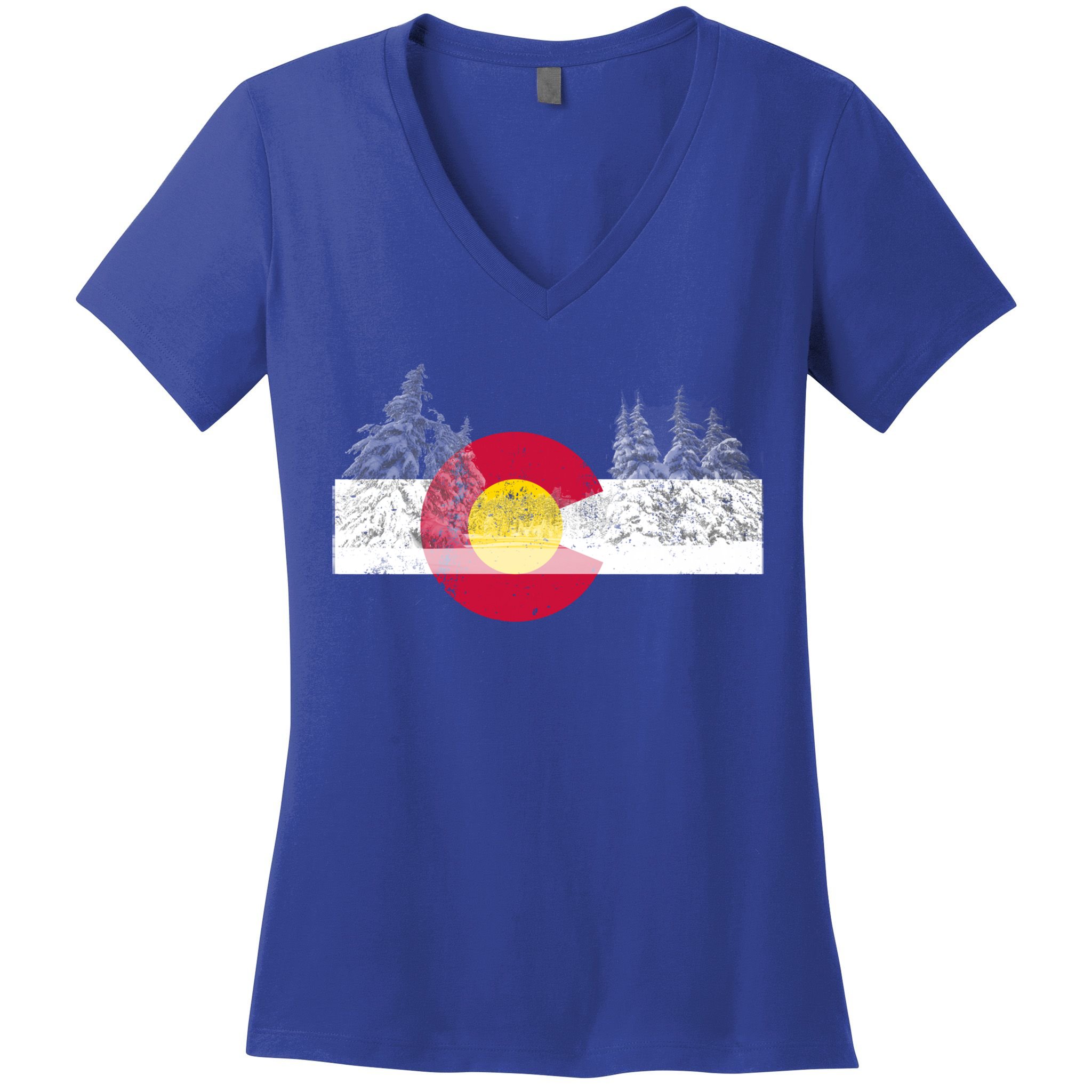 Flag Of Colorado Gift Mountain Ski Skiing Outdoors Gift Women's V-Neck T-Shirt