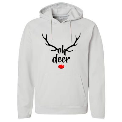 Funny Oh Deer Rudolph Reindeer Christmas Antlers Cool Gift Performance Fleece Hoodie