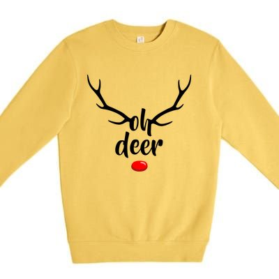 Funny Oh Deer Rudolph Reindeer Christmas Antlers Cool Gift Premium Crewneck Sweatshirt