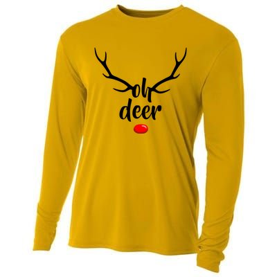 Funny Oh Deer Rudolph Reindeer Christmas Antlers Cool Gift Cooling Performance Long Sleeve Crew