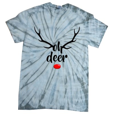 Funny Oh Deer Rudolph Reindeer Christmas Antlers Cool Gift Tie-Dye T-Shirt