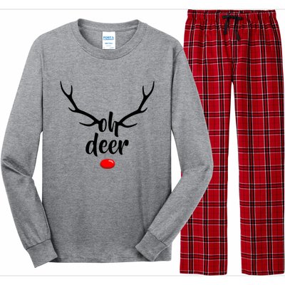 Funny Oh Deer Rudolph Reindeer Christmas Antlers Cool Gift Long Sleeve Pajama Set