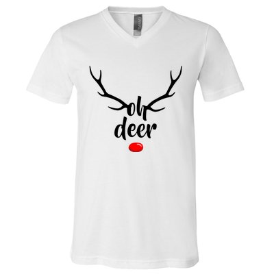 Funny Oh Deer Rudolph Reindeer Christmas Antlers Cool Gift V-Neck T-Shirt