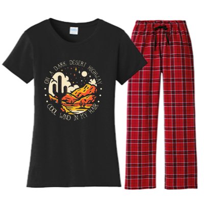 Funny On Dark Deserts Highway Classic Cool Wind In My Hair Women's Flannel Pajama Set