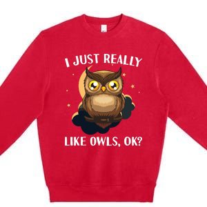 Funny Owl Design For Men Women Cute Owl Nocturnal Bird Lover Premium Crewneck Sweatshirt