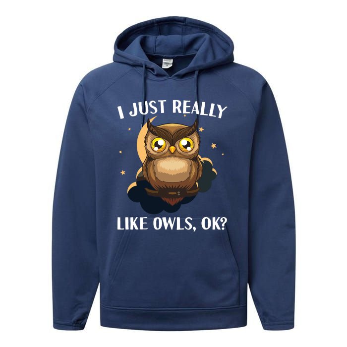 Funny Owl Design For Men Women Cute Owl Nocturnal Bird Lover Performance Fleece Hoodie