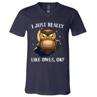 Funny Owl Design For Men Women Cute Owl Nocturnal Bird Lover V-Neck T-Shirt