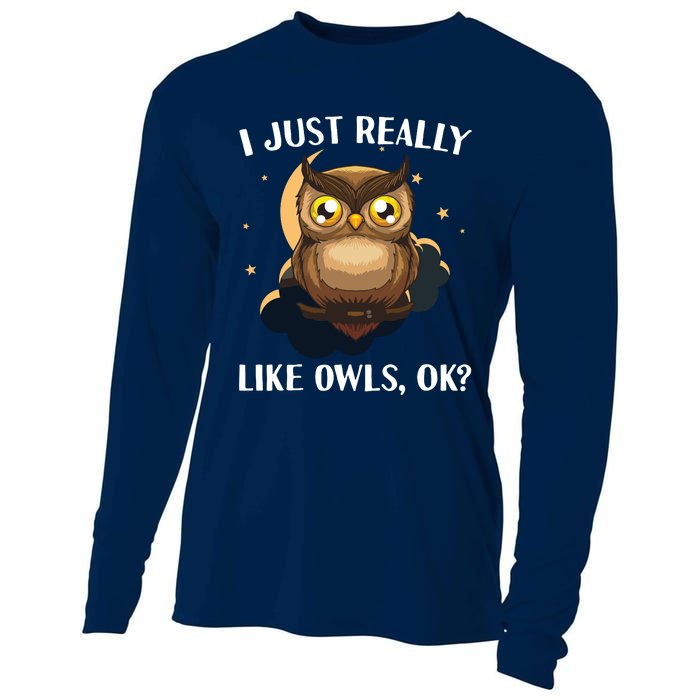 Funny Owl Design For Men Women Cute Owl Nocturnal Bird Lover Cooling Performance Long Sleeve Crew