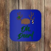 Funny Oh Deer Christmas Reindeer Antler Pun Funny Gift Gift Coaster