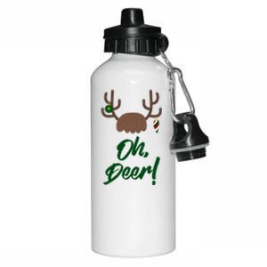 Funny Oh Deer Christmas Reindeer Antler Pun Funny Gift Gift Aluminum Water Bottle