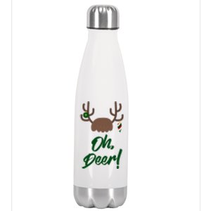 Funny Oh Deer Christmas Reindeer Antler Pun Funny Gift Gift Stainless Steel Insulated Water Bottle