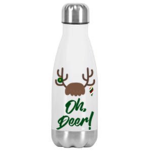 Funny Oh Deer Christmas Reindeer Antler Pun Funny Gift Gift Stainless Steel Insulated Water Bottle