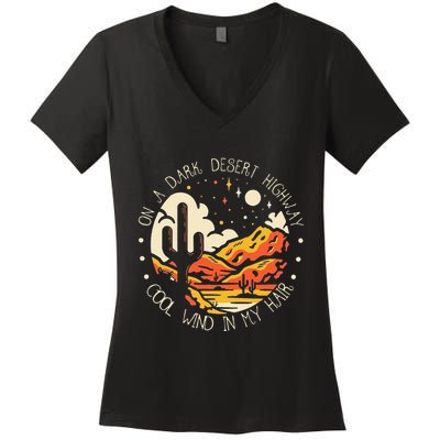Funny On Dark Deserts Highway Classic Cool Wind In My Hair Women's V-Neck T-Shirt