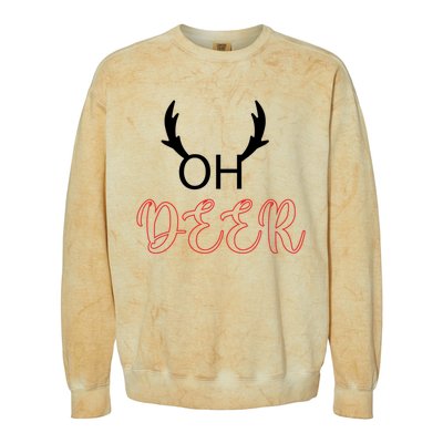 Funny Oh Deer With Christmas Reindeer Antlers Gift Colorblast Crewneck Sweatshirt