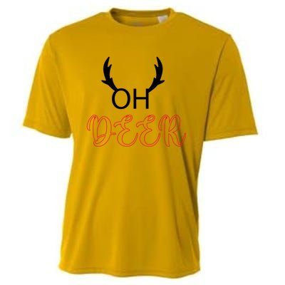 Funny Oh Deer With Christmas Reindeer Antlers Gift Cooling Performance Crew T-Shirt