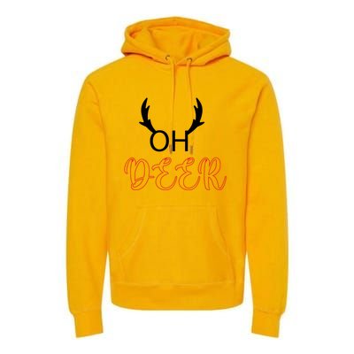 Funny Oh Deer With Christmas Reindeer Antlers Gift Premium Hoodie