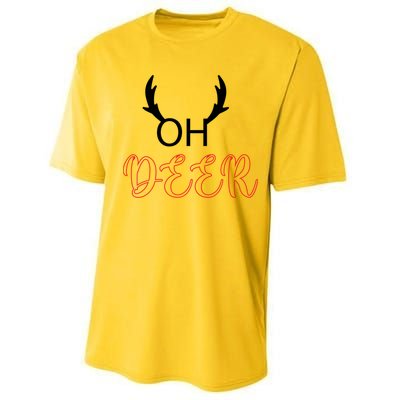 Funny Oh Deer With Christmas Reindeer Antlers Gift Performance Sprint T-Shirt