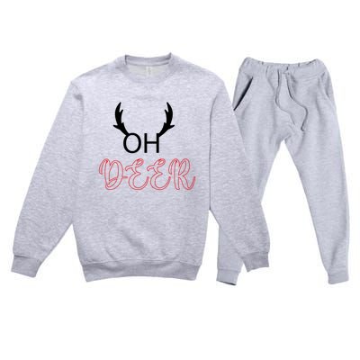 Funny Oh Deer With Christmas Reindeer Antlers Gift Premium Crewneck Sweatsuit Set