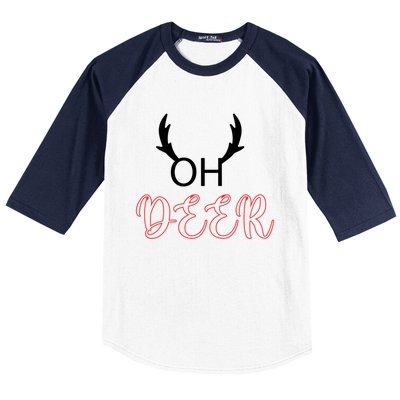 Funny Oh Deer With Christmas Reindeer Antlers Gift Baseball Sleeve Shirt