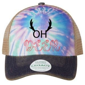 Funny Oh Deer With Christmas Reindeer Antlers Gift Legacy Tie Dye Trucker Hat