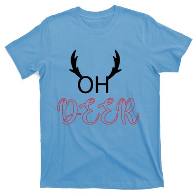 Funny Oh Deer With Christmas Reindeer Antlers Gift T-Shirt