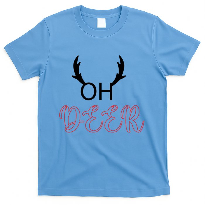 Funny Oh Deer With Christmas Reindeer Antlers Gift T-Shirt