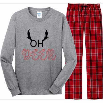 Funny Oh Deer With Christmas Reindeer Antlers Gift Long Sleeve Pajama Set