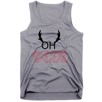 Funny Oh Deer With Christmas Reindeer Antlers Gift Tank Top