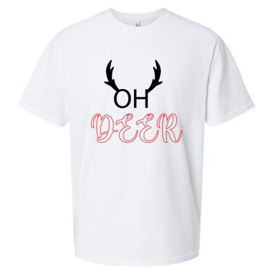 Funny Oh Deer With Christmas Reindeer Antlers Gift Sueded Cloud Jersey T-Shirt