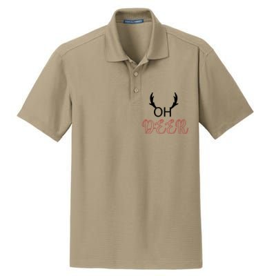 Funny Oh Deer With Christmas Reindeer Antlers Gift Dry Zone Grid Polo