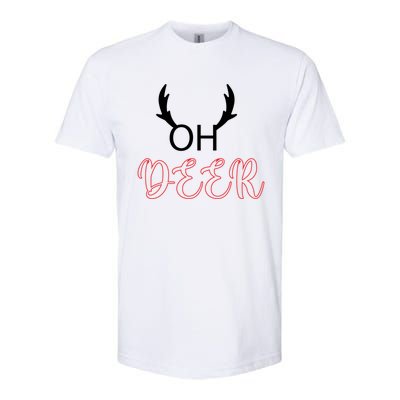 Funny Oh Deer With Christmas Reindeer Antlers Gift Softstyle CVC T-Shirt