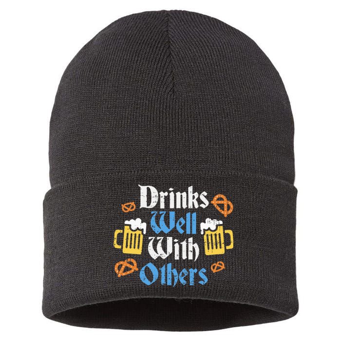 Funny Oktoberfest Drinks Well With Others Gift Sustainable Knit Beanie