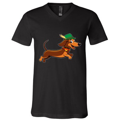 Funny Oktoberfest Dachshund V-Neck T-Shirt