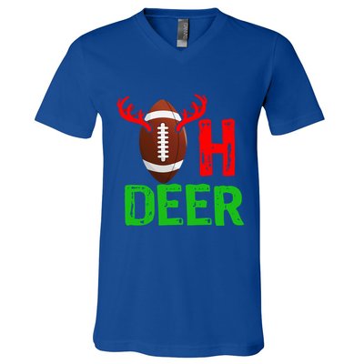 Football Oh Deer Gift Funny Christmas Reindeer V-Neck T-Shirt