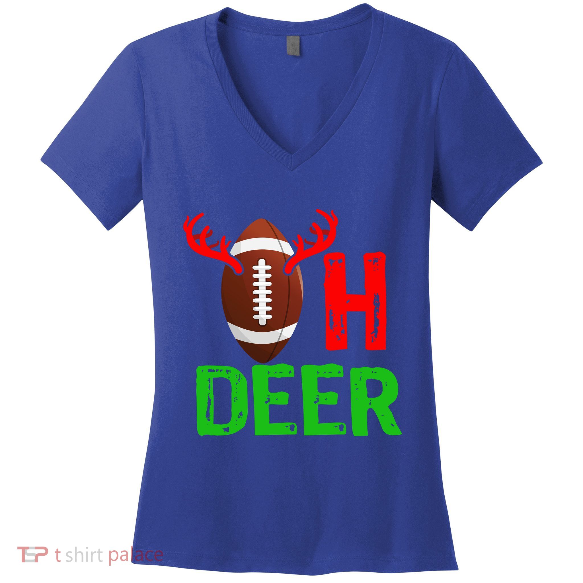 Football Oh Deer Gift Funny Christmas Reindeer Women's V-Neck T-Shirt