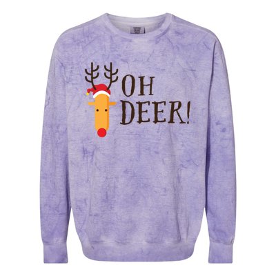 Funny Oh Deer Christmas Pun Reindeer Antler Xmas Gag Funny Gift Colorblast Crewneck Sweatshirt