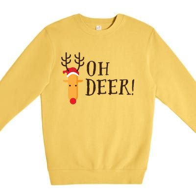 Funny Oh Deer Christmas Pun Reindeer Antler Xmas Gag Funny Gift Premium Crewneck Sweatshirt