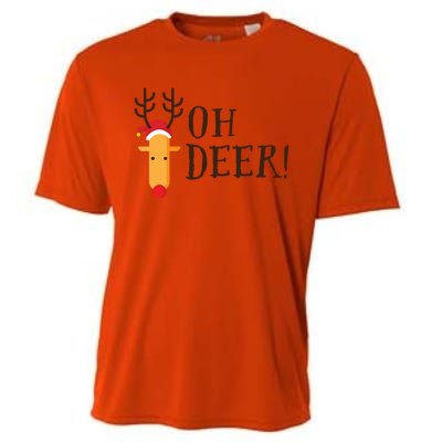 Funny Oh Deer Christmas Pun Reindeer Antler Xmas Gag Funny Gift Cooling Performance Crew T-Shirt