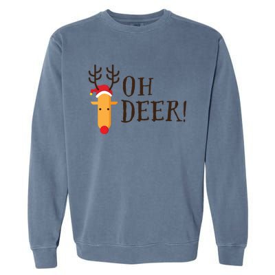 Funny Oh Deer Christmas Pun Reindeer Antler Xmas Gag Funny Gift Garment-Dyed Sweatshirt