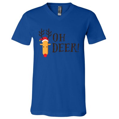 Funny Oh Deer Christmas Pun Reindeer Antler Xmas Gag Funny Gift V-Neck T-Shirt